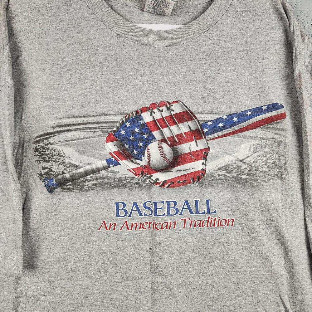 Baseball American Tradition Shirt Mens 4XL Gray USA Flag Graphic Classic Y2k